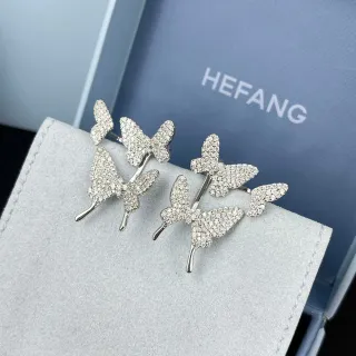 HEFANG Borboleta Pavé Cristal Brincos de Prata