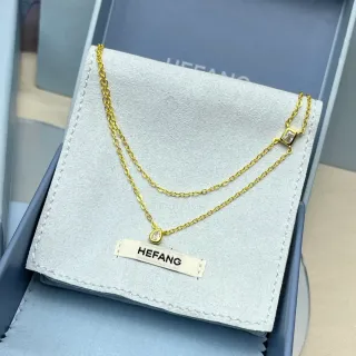 HEFANG Collier double couche cristal doré avec gouttes et carrés