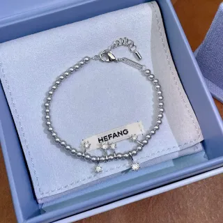 HEFANG Pulsera de Perlas con Cuentas y Charms de Cristal