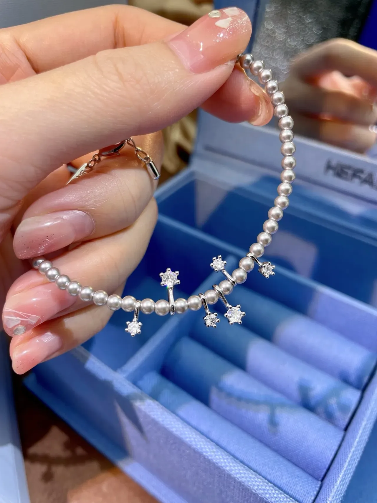 HEFANG Pearl Beaded Crystal Charm Bracelet 8