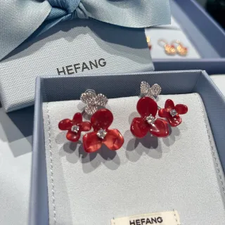 HEFANG Brincos Florais de Cristal Vermelho
