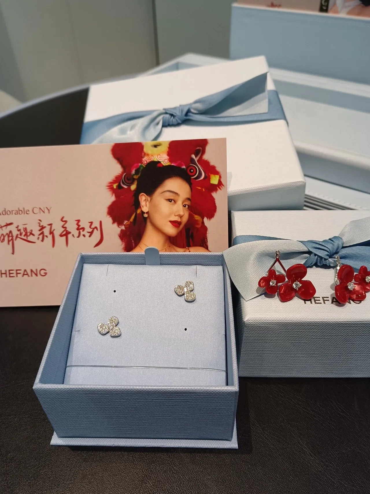 HEFANG Red Floral Crystal Stud Earrings 8