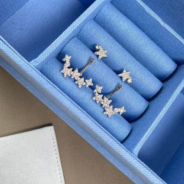 HEFANG Star-Shaped Pavé Crystal Multi-Star Ear Cuff Earrings 4