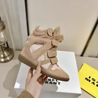 إيزابيل مارانت بيج وردي كعب ويدج جلد سويدي علوي حذاء رياضي لايف ستايل