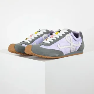 Lavender and Gray Mixed-Material Retro Runner Sneakers