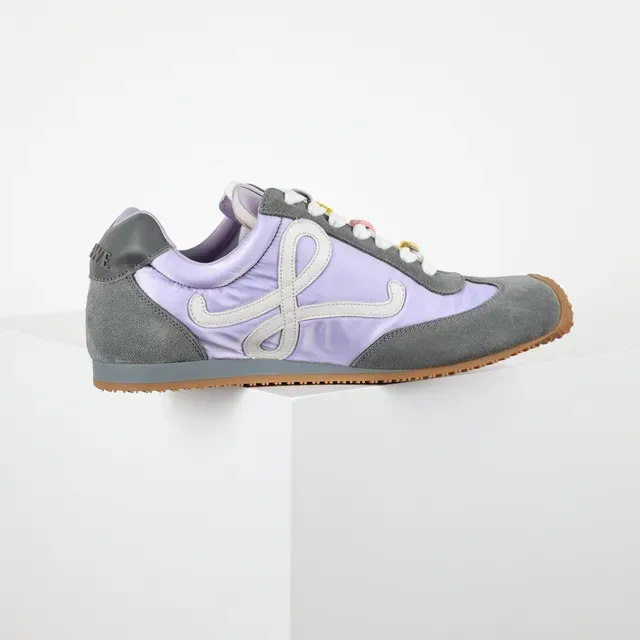 Lavender and Gray Mixed-Material Retro Runner Sneakers 7