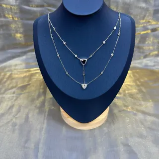 Collier pendentif de gema triangulaire à double chaîne à superpositions