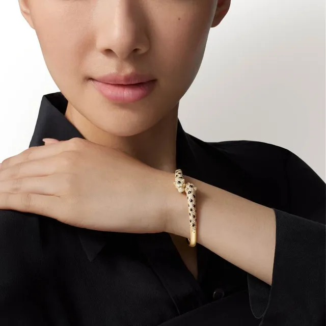 Leopard-Spot Pavé Animal-Head Bangle Bracelets 2