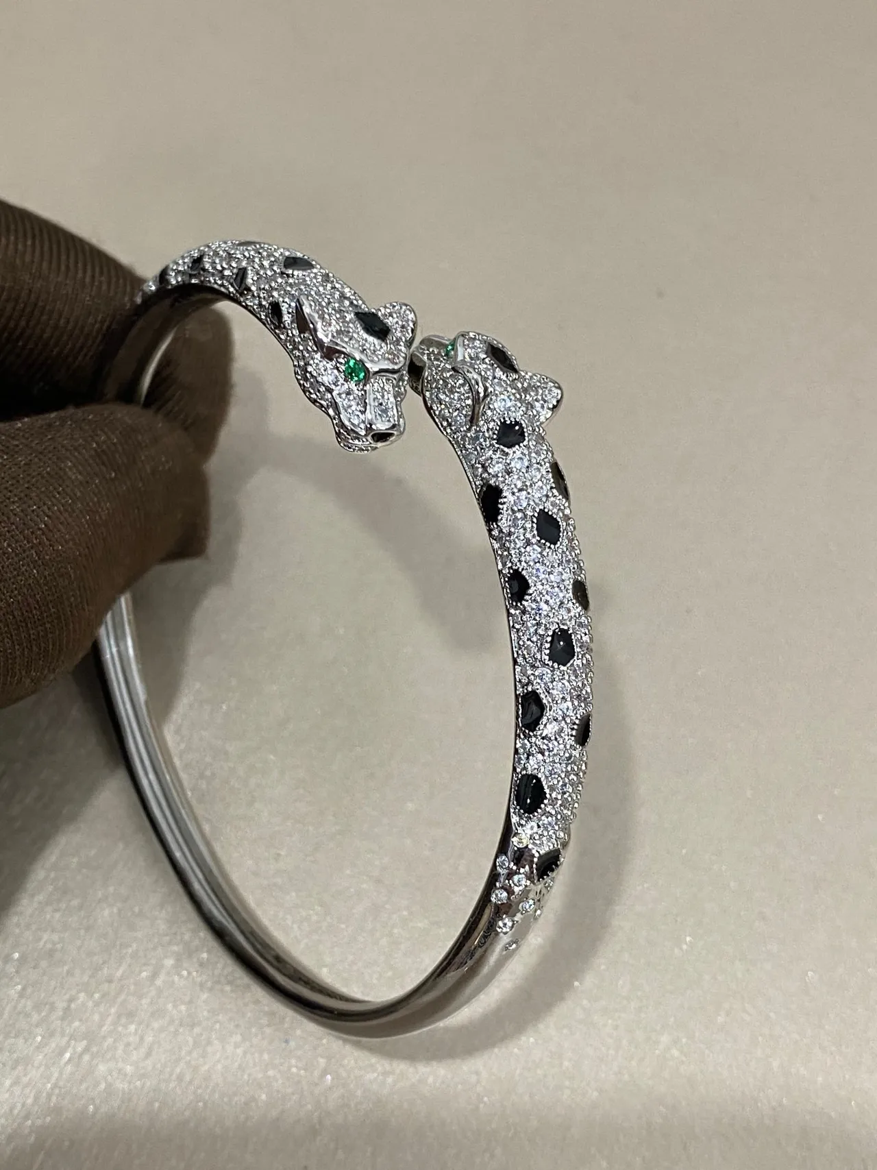 Leopard-Spot Pavé Animal-Head Bangle Bracelets 7