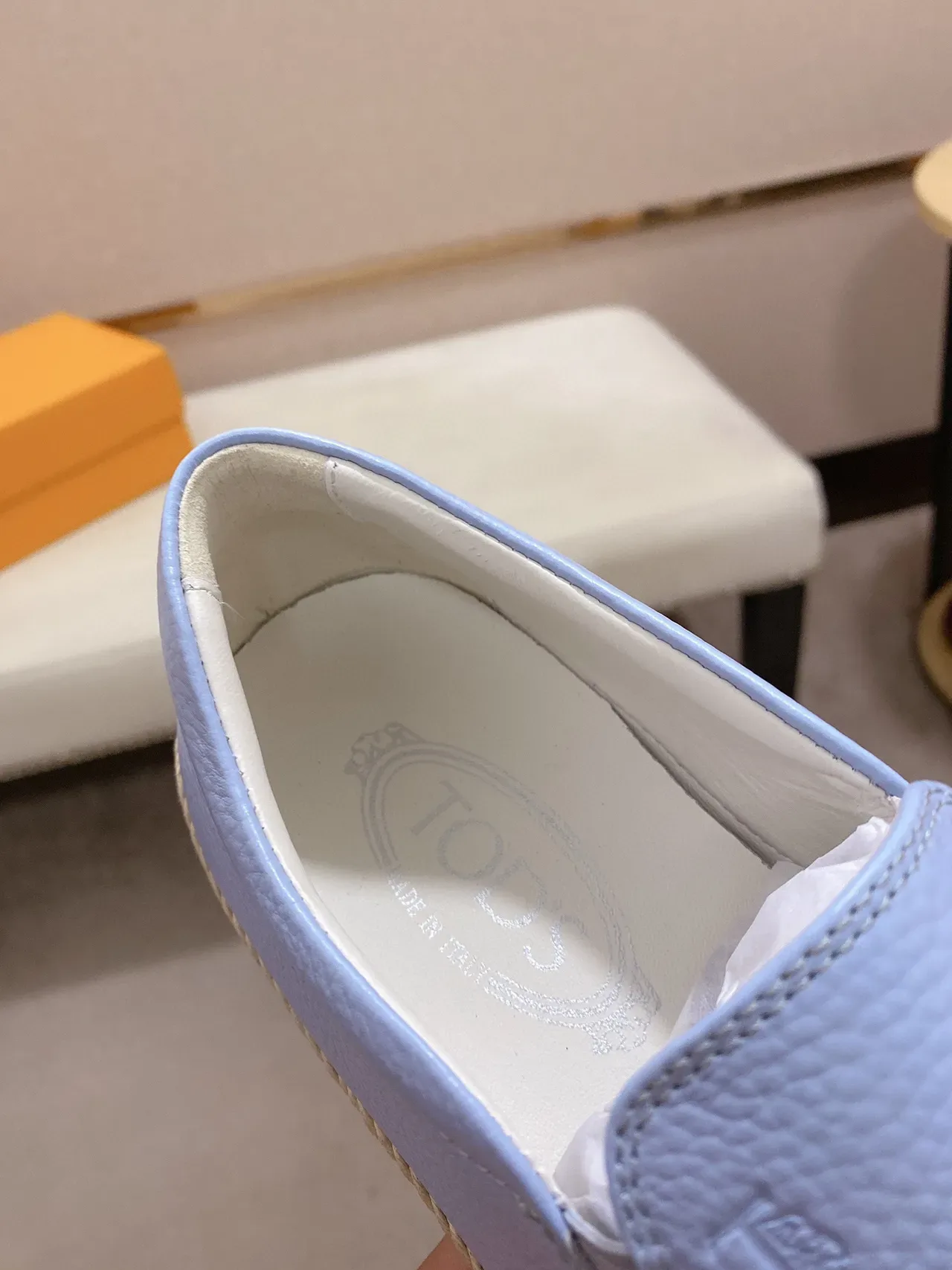 Light Blue Pebbled Leather Slip-On Boat Shoe 4