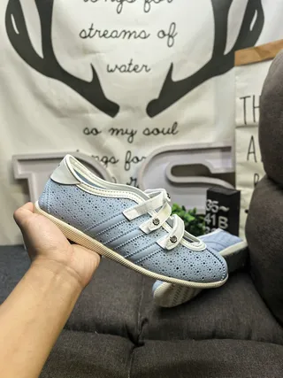 Light Blue Perforated Strap-Closure Low-Top Sneakers 5