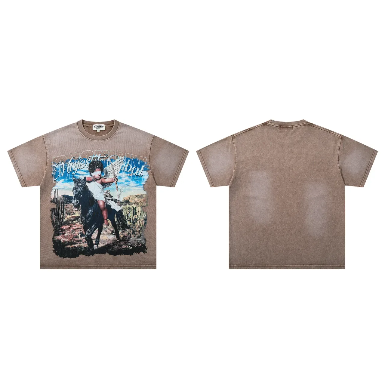 MAJESTIK Distressed Brown Graphic Print Oversized T-Shirt 2