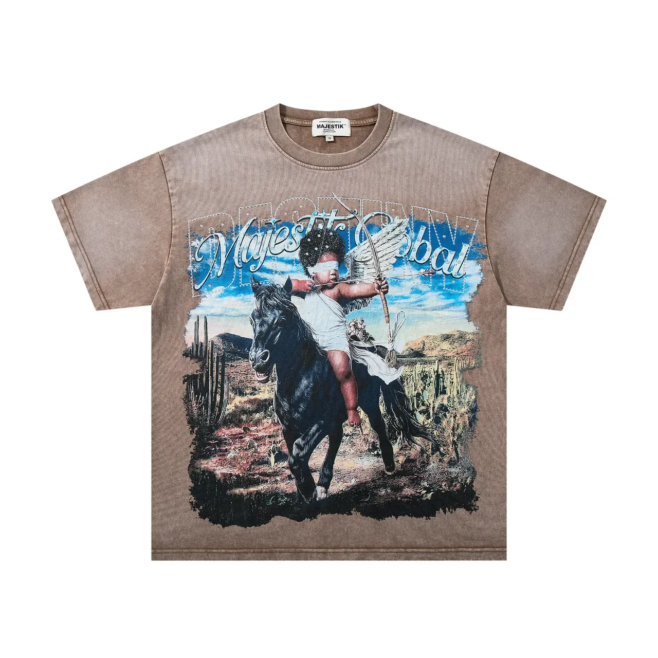 MAJESTIK Distressed Brown Graphic Print Oversized T-Shirt 4
