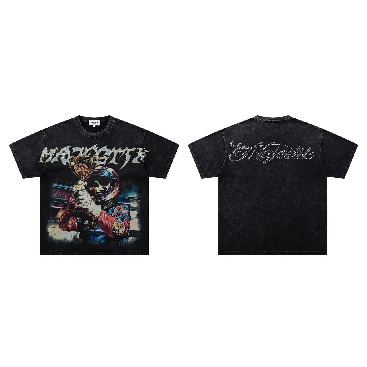 Majestik Graphic Print Acid-Wash Black T-Shirt 2