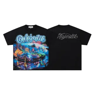 Majestik Graphic Print Rhinestone Logo Black T-Shirt