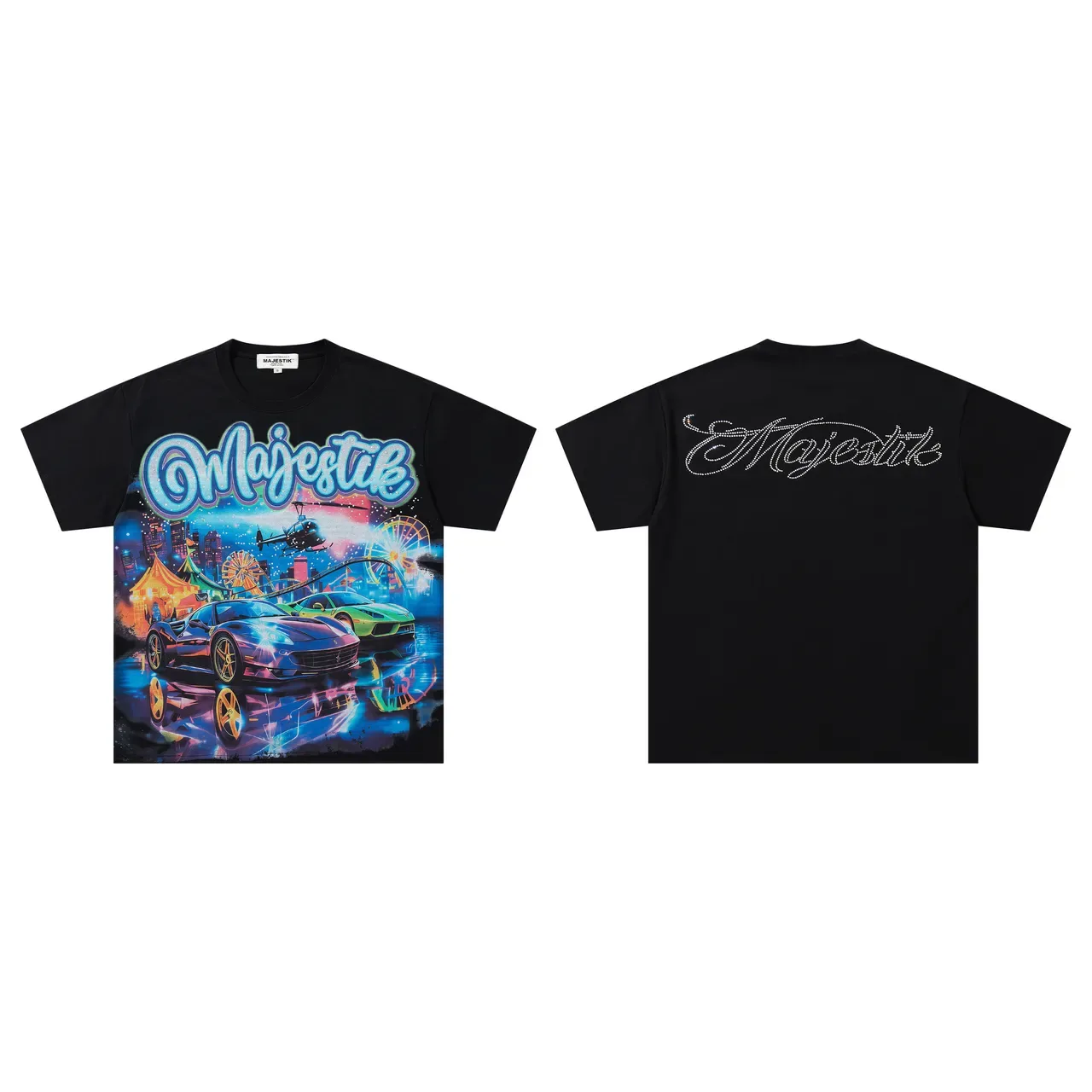 Majestik Graphic Print Rhinestone Logo Black T-Shirt 2