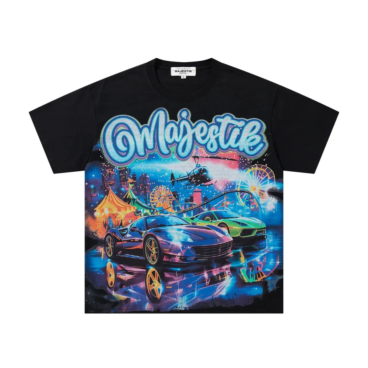 Majestik Graphic Print Rhinestone Logo Black T-Shirt 4