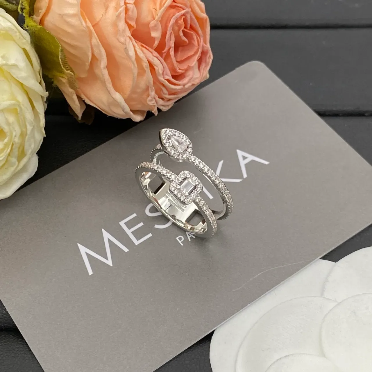 Messika Double-Band Pavé Pear and Emerald-Cut Stone Ring 5