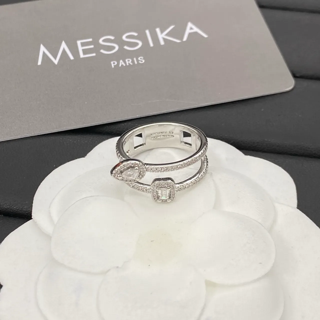 Messika Double-Band Pavé Pear and Emerald-Cut Stone Ring 6