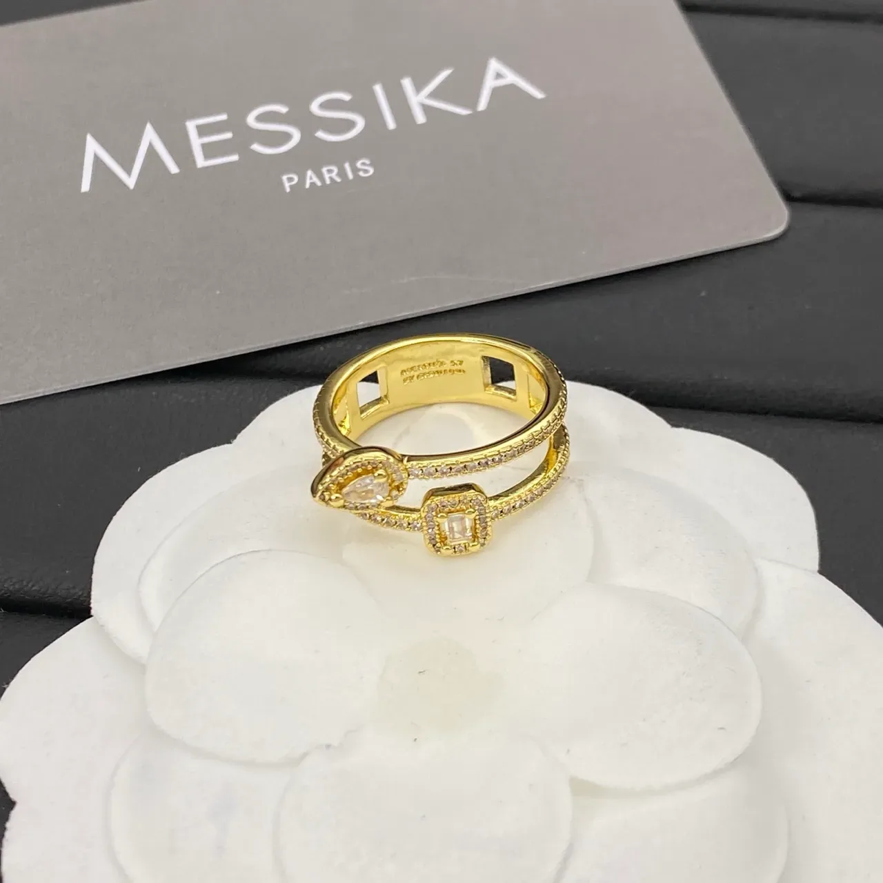 Messika Double-Band Pavé Pear and Emerald-Cut Stone Ring 8