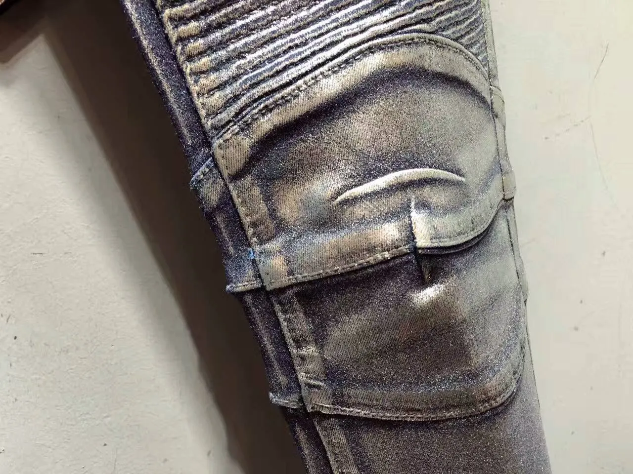 Metallic Silver Moto-Style Distressed Jeans 2