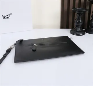 Montblanc काला चाँदी आयताकार सिल्हूट चिकना चमड़ा लिफाफा क्लच 3