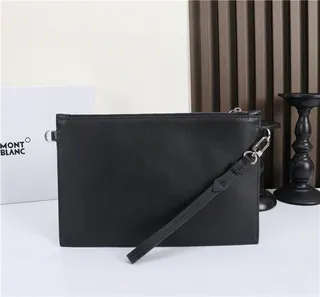 Montblanc काला चाँदी आयताकार सिल्हूट चिकना चमड़ा लिफाफा क्लच 4