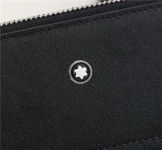 Montblanc काला चाँदी आयताकार सिल्हूट चिकना चमड़ा लिफाफा क्लच 7