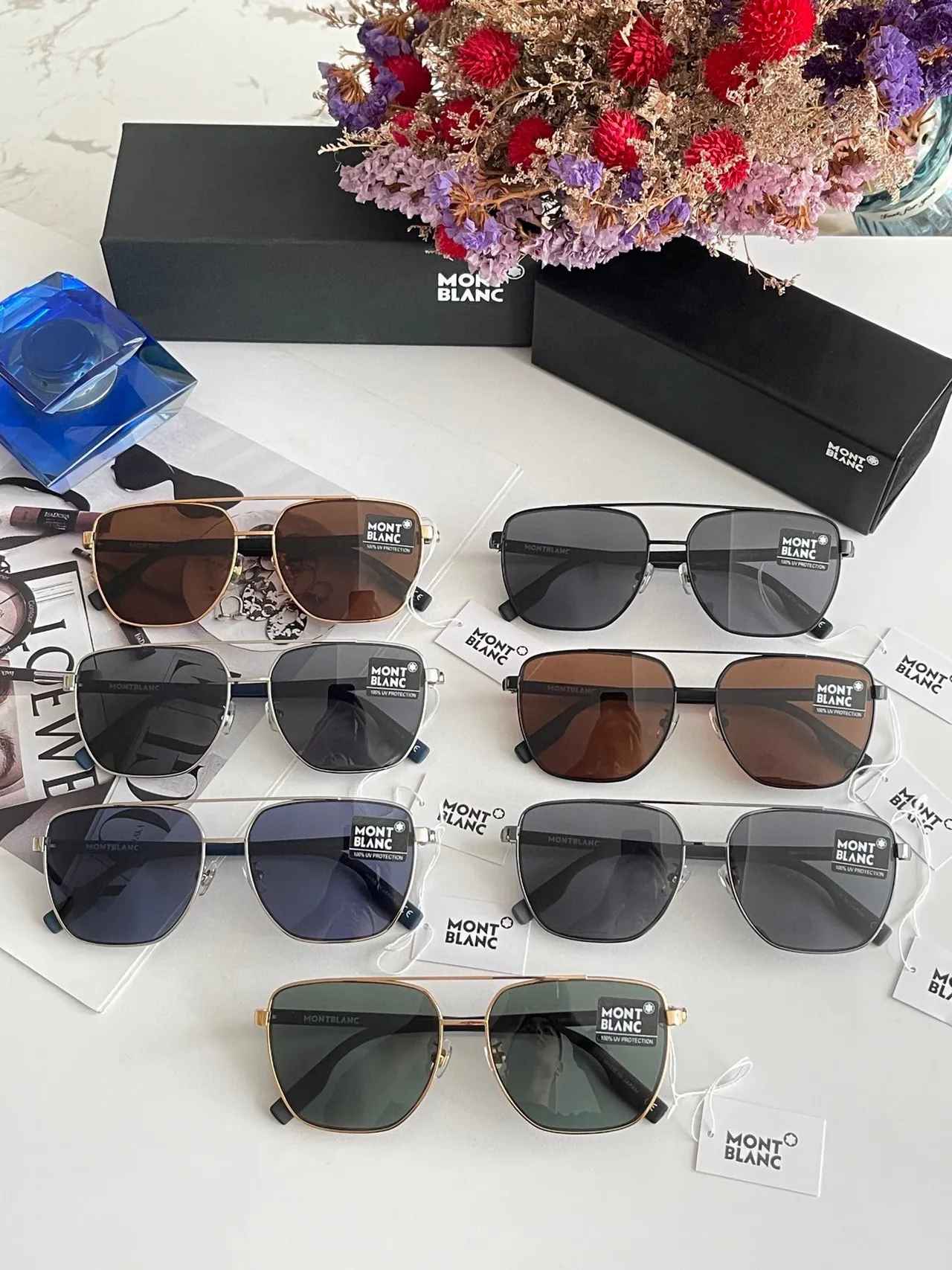 Montblanc Blue Silver Aviator Silhouette Double Bridge Sunglasses 3