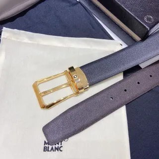 Montblanc Gray Gold Textured Pebbled Rectangular Buckle Leather Belt