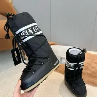 Moon Boot ক্লাসিক কালো সাদা ব্যান্ড স্নো বুটস