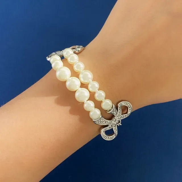 Multi-Strand Pearl and Crystal Bow Necklace 6
