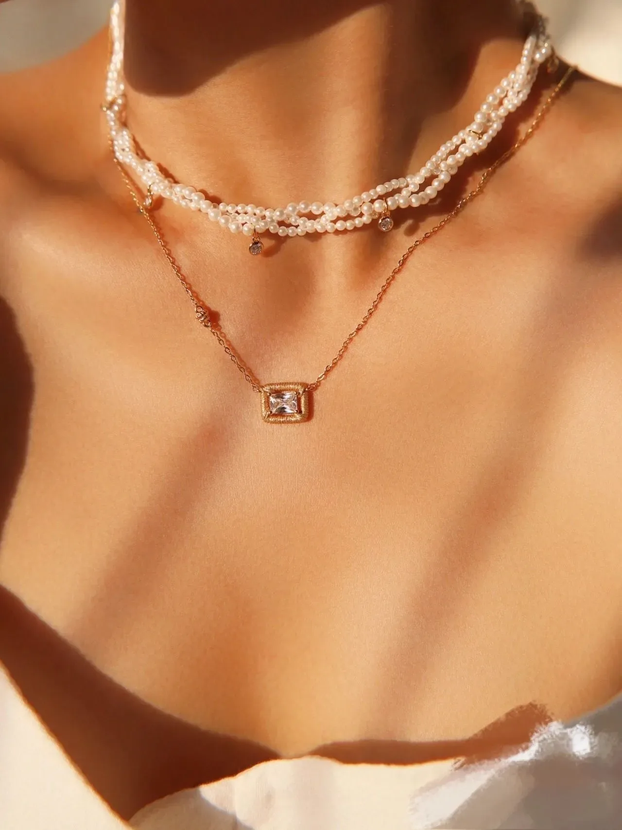 Multi-Strand Pearl and Crystal Charm Necklace 2