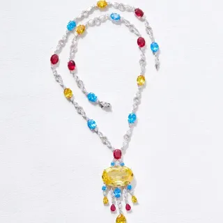 Collier pendentif en gemmes et diamants multicolores