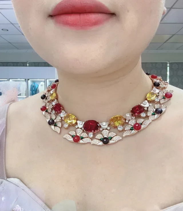 Multicolor Gemstone Floral Motif Collar Necklace 6