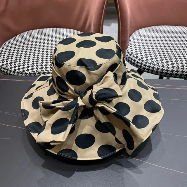 Mustard Yellow and Black Polka Dot Wide-Brimmed Bucket Hat 6