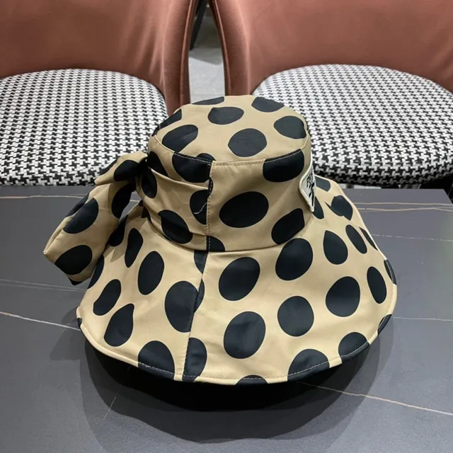Mustard Yellow and Black Polka Dot Wide-Brimmed Bucket Hat 7