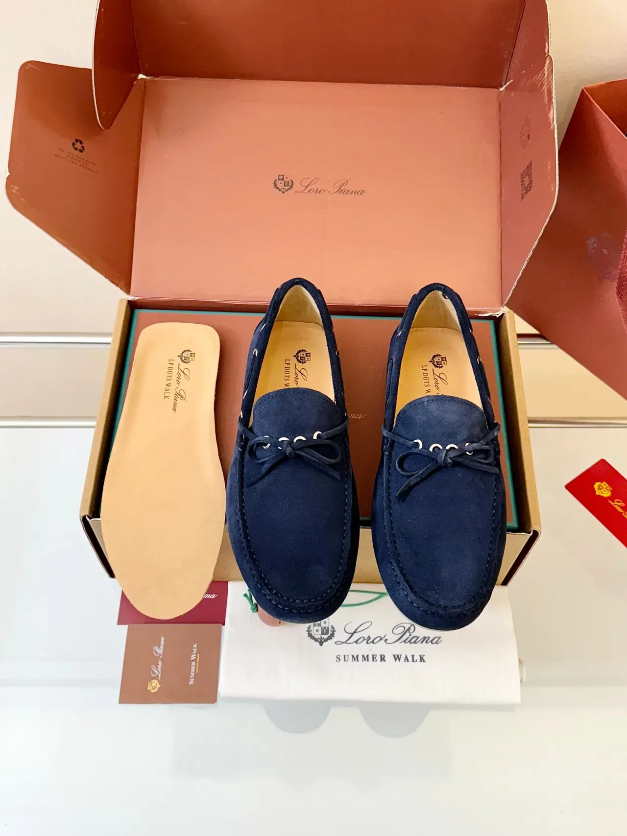 Navy Beige Suede Side Eyelets Loafer 6