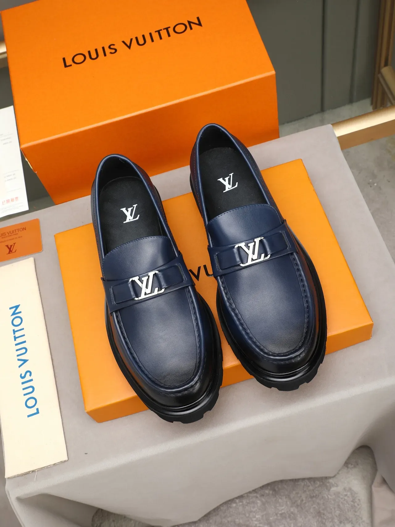 Navy Black Leather Penny Strap Loafer 3