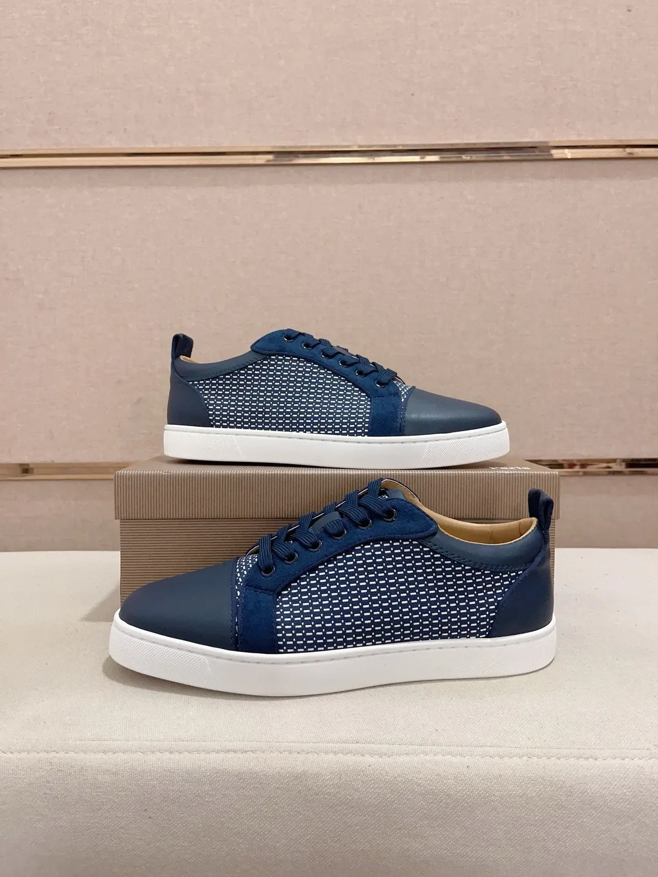Navy Blue Perforated Mesh and Leather Low-Top Lifestyle Sneaker 6