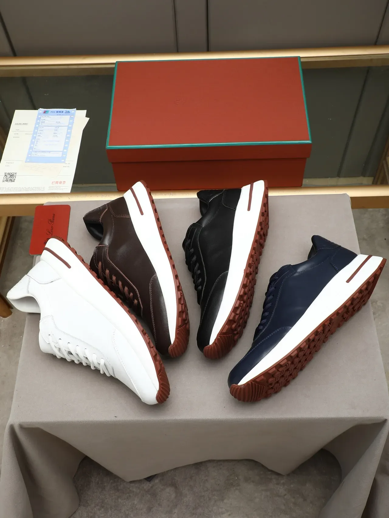 Navy Brown Leather Upper White And Layered Sole Sneakers 2
