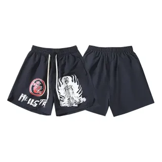 Navy Graphic-Print Elastic-Waist Shorts