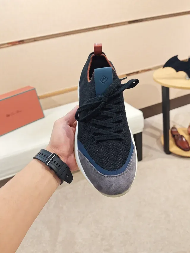 Navy Gray Knit Upper Suede Toe Cap Sneakers 5