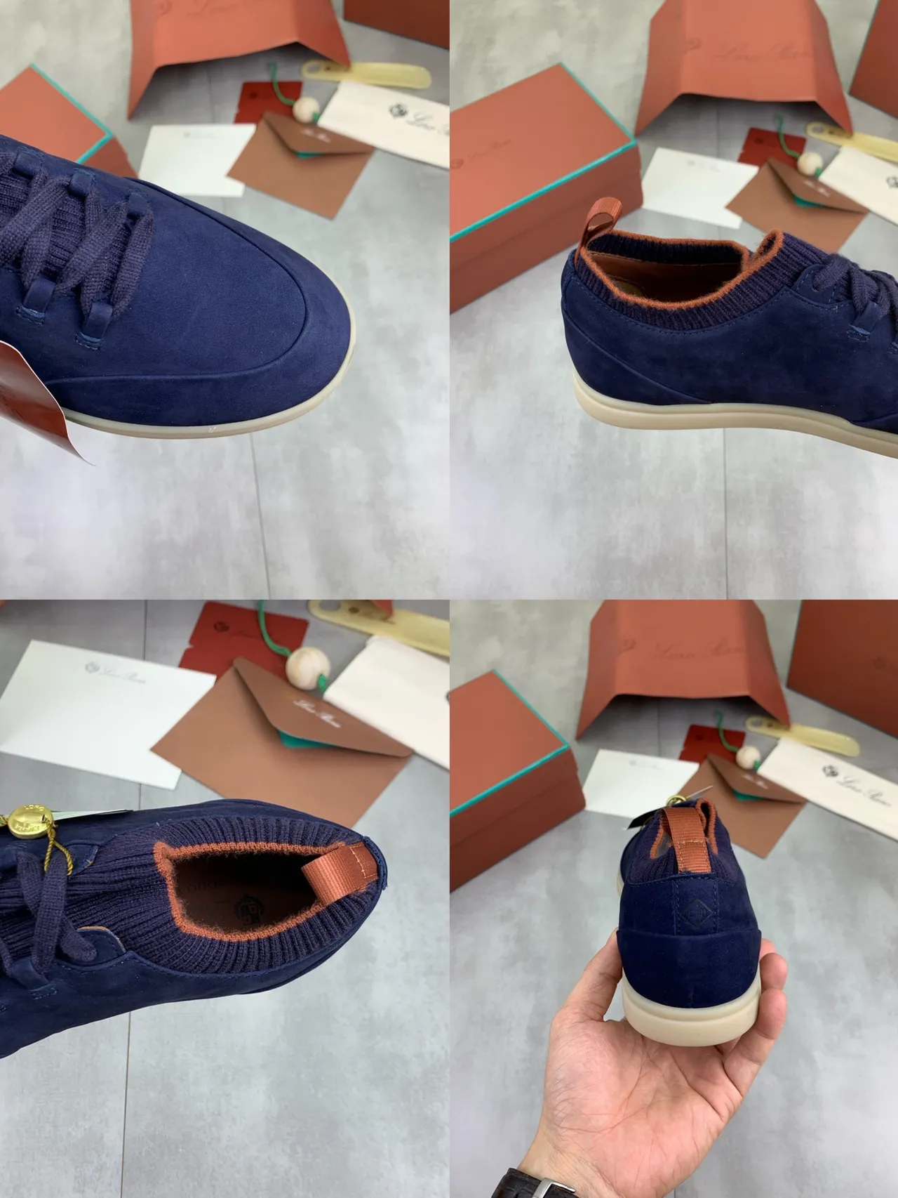 Navy Suede Knit-Collar Lace-Up Sneaker 2