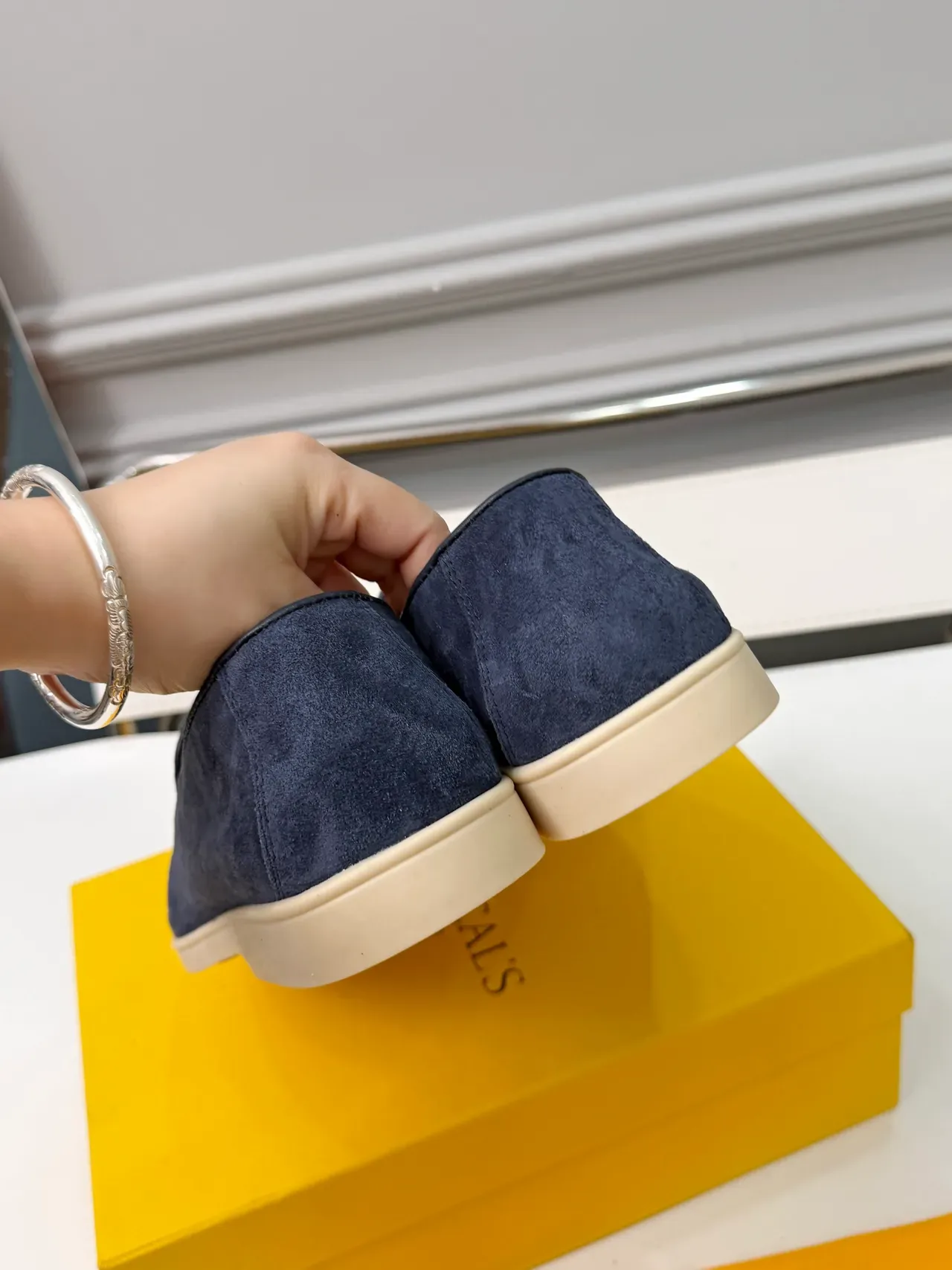 Navy Yellow Suede Upper Moccasin-Stitched Vamp Loafer 3