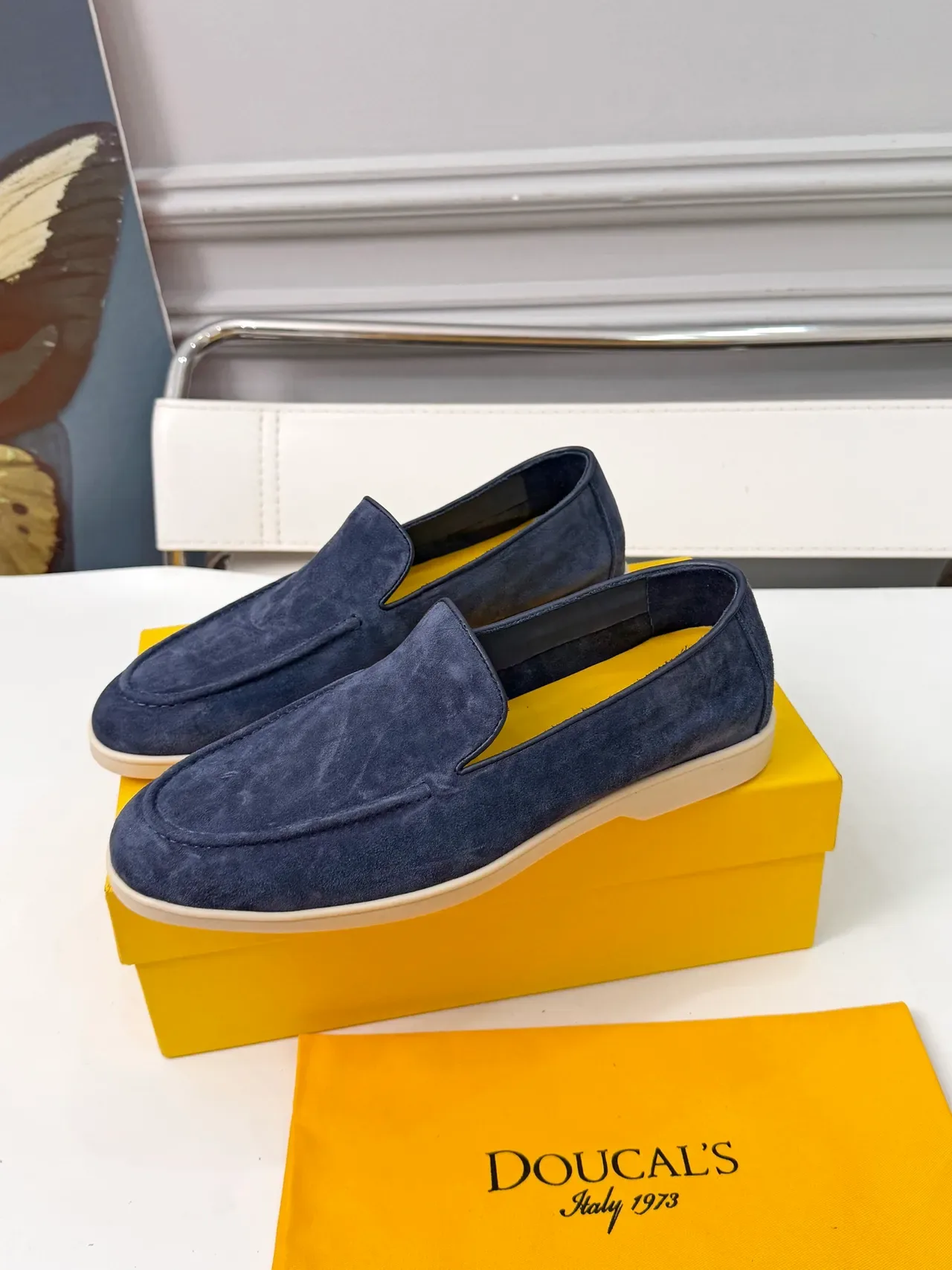 Navy Yellow Suede Upper Moccasin-Stitched Vamp Loafer 5