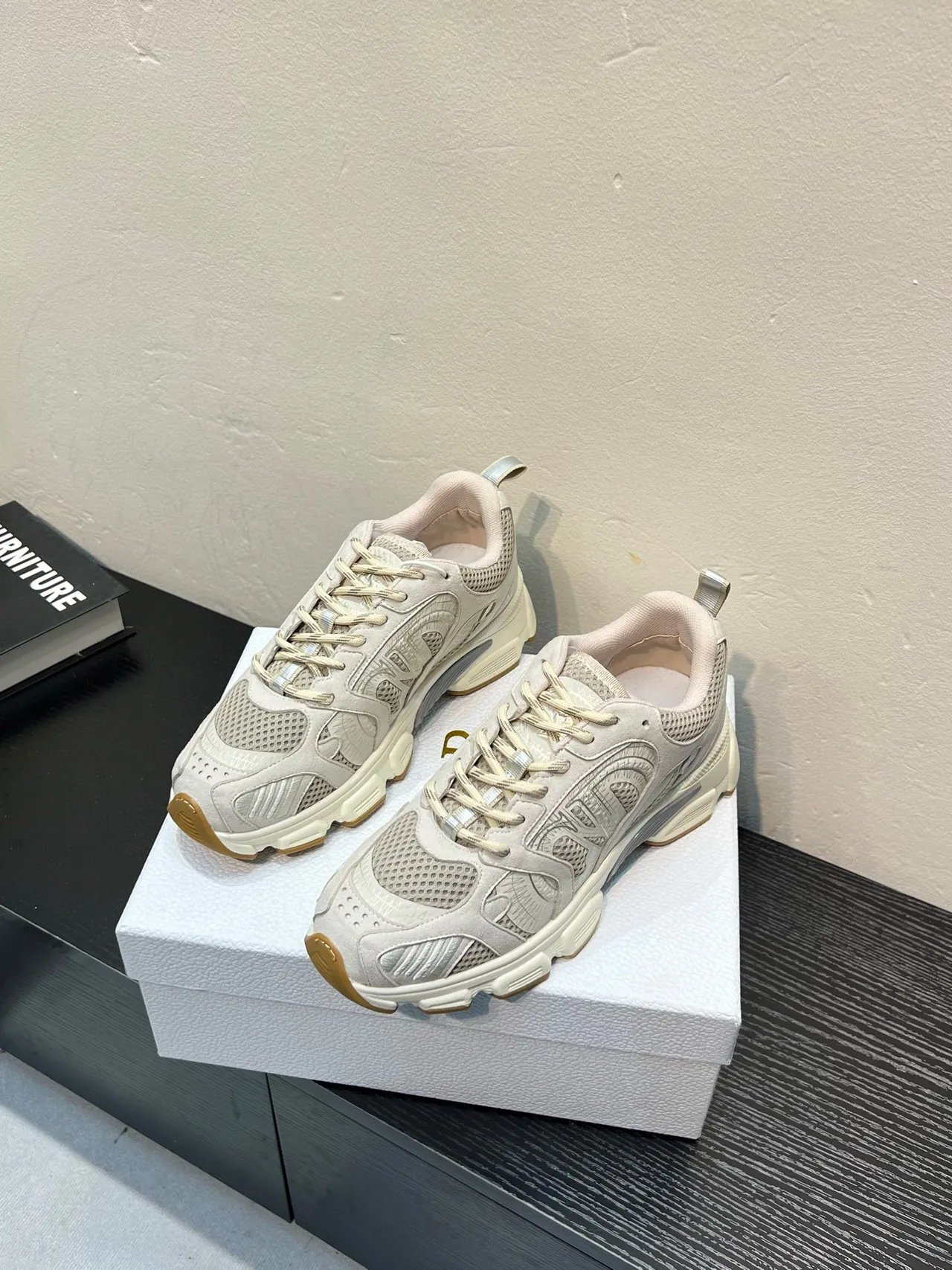 Off-White Beige Mesh and Synthetic Chunky Sneaker 3