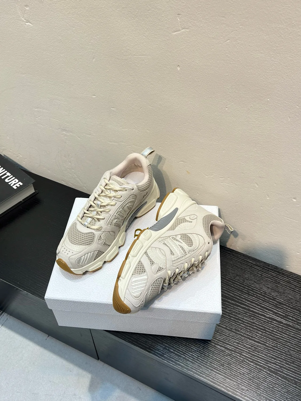 Off-White Beige Mesh and Synthetic Chunky Sneaker 4