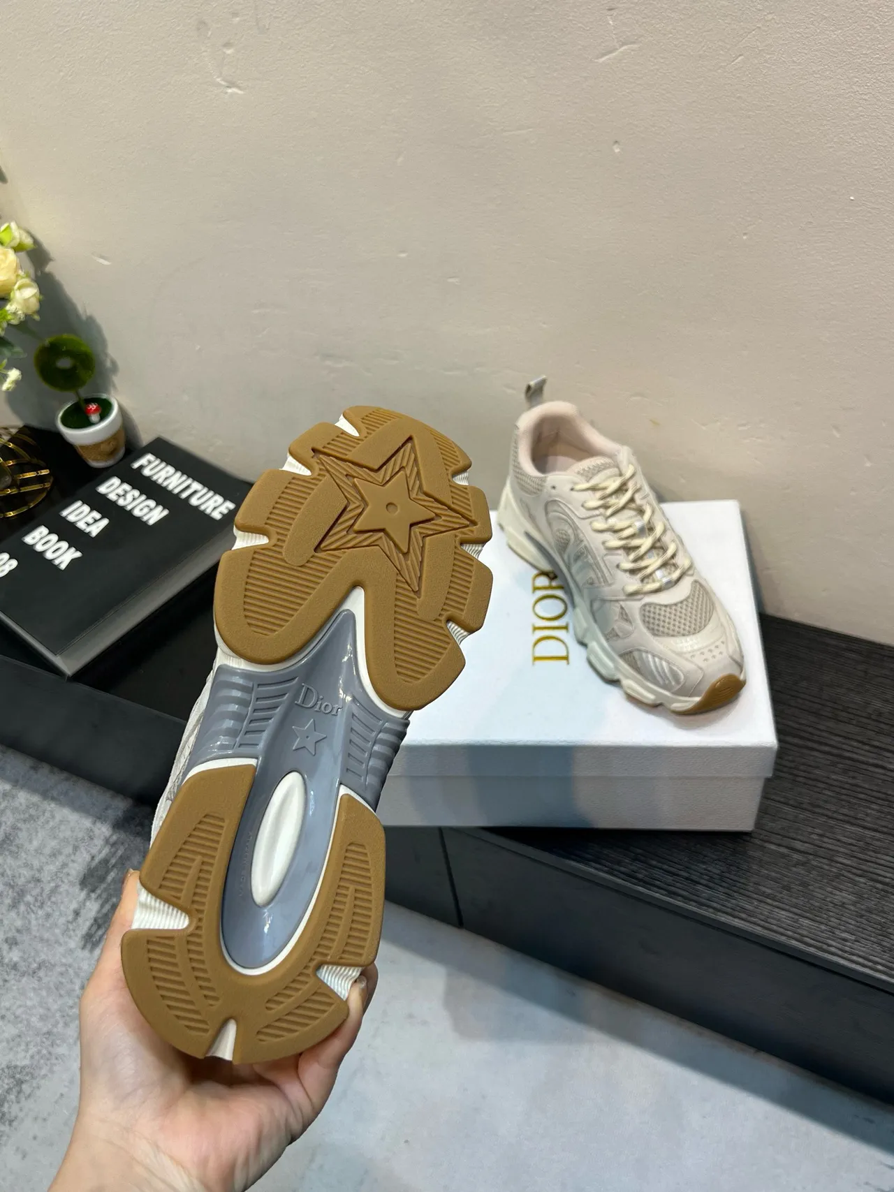 Off-White Beige Mesh and Synthetic Chunky Sneaker 8