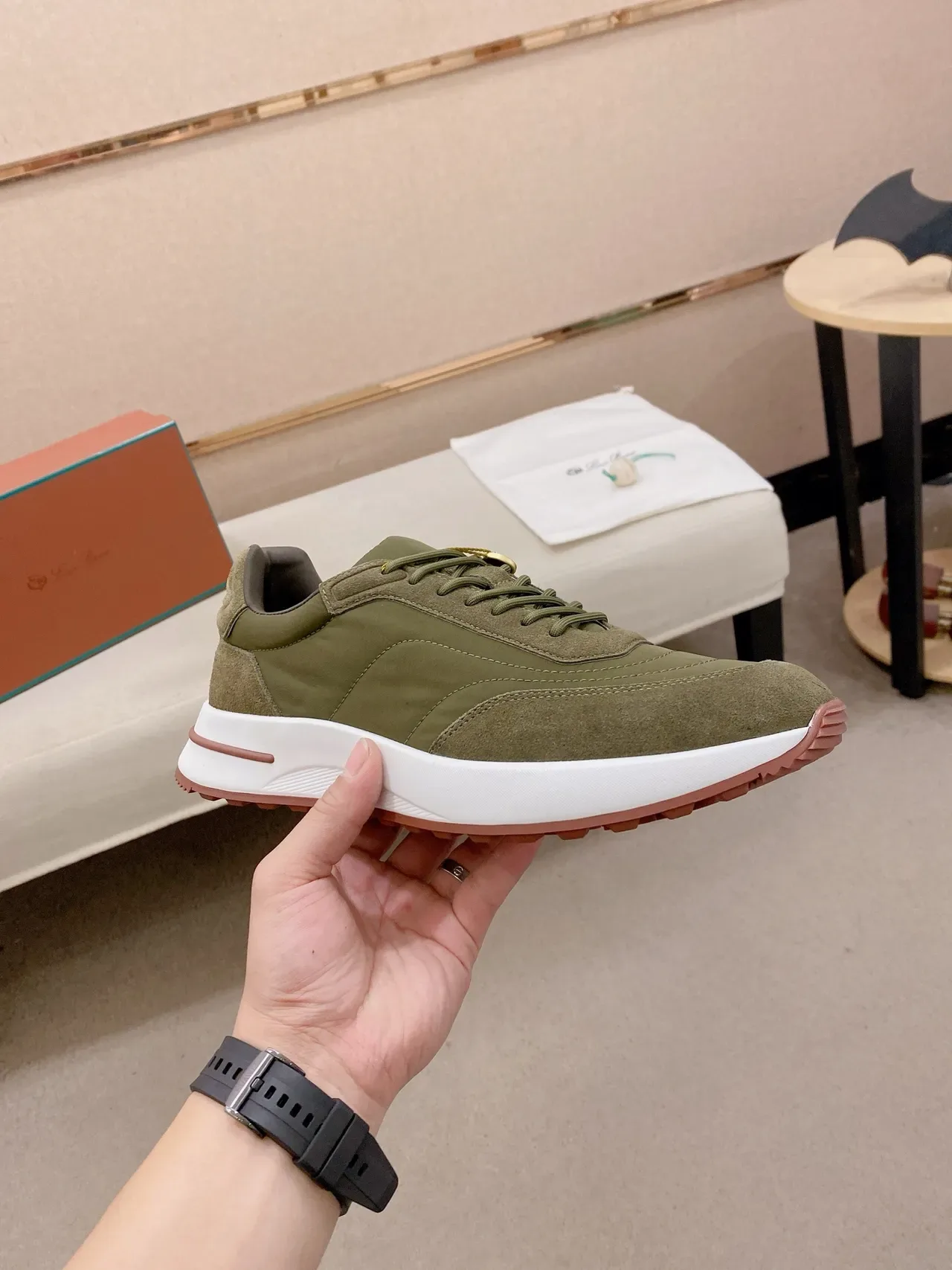 Olive Green Suede and Nylon Lifestyle Sneaker 5